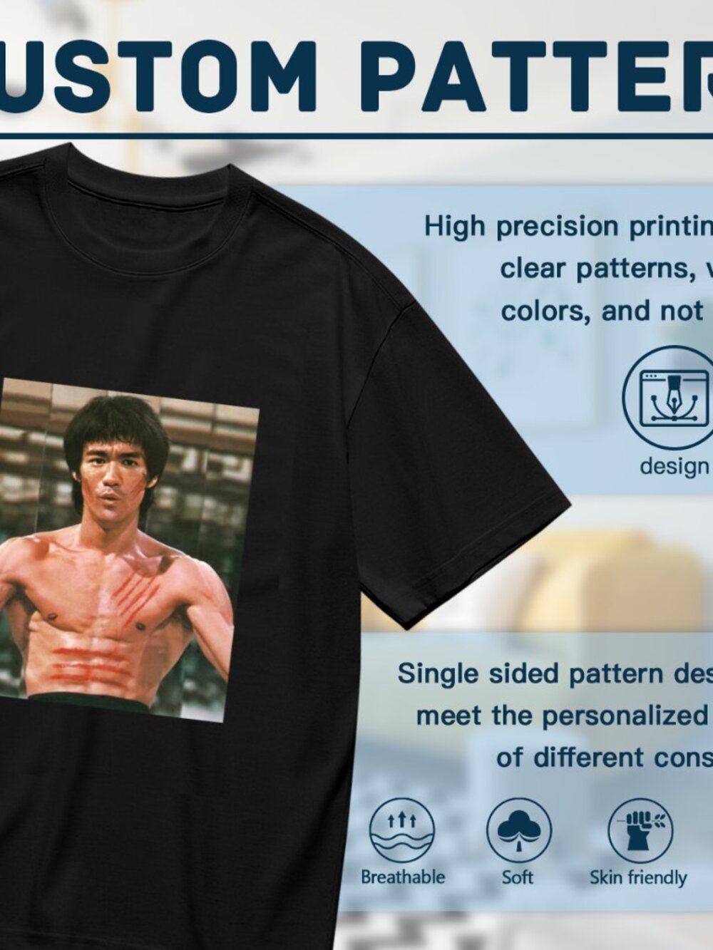 Black Short Sleeve Graphic Tee with Martial Arts Photo - Picture 2 of 5
